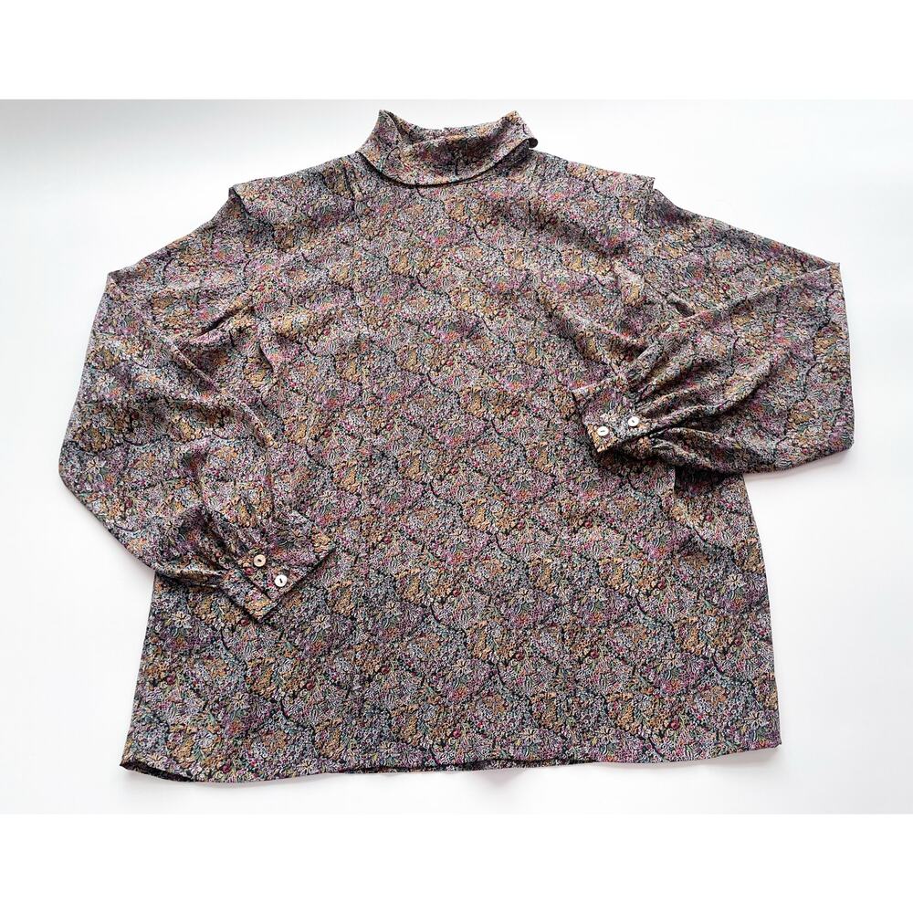 Vintage Dalton Long Balloon Sleeve Colorful Patterned Blouse Roll Neck Size 14